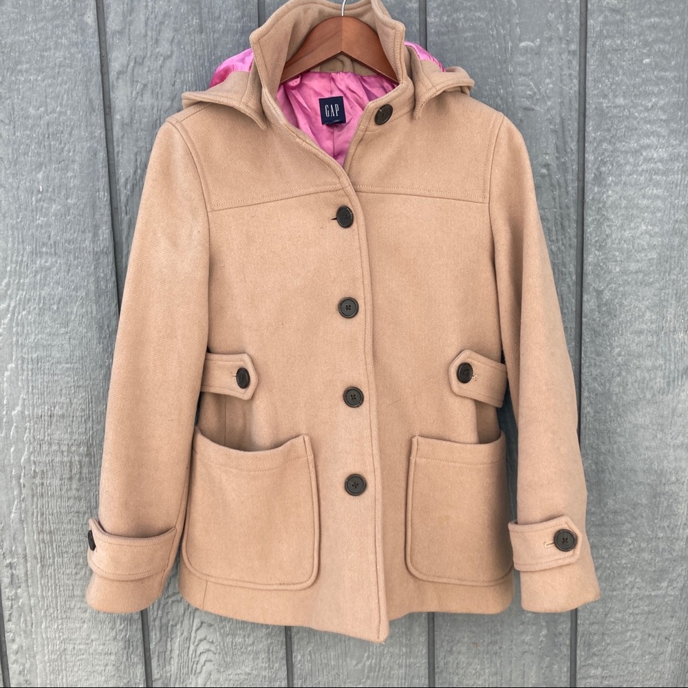GAP Plush Wool Detachable Hooded Peacoat S